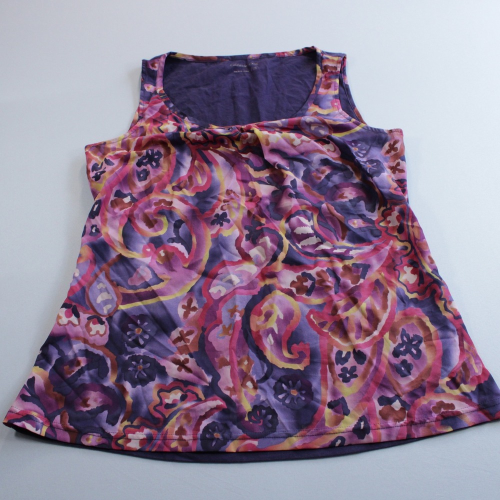 Coldwater Creek Purple Paisley Sleeveless Knit Back Top Med 10-12 Contemporary